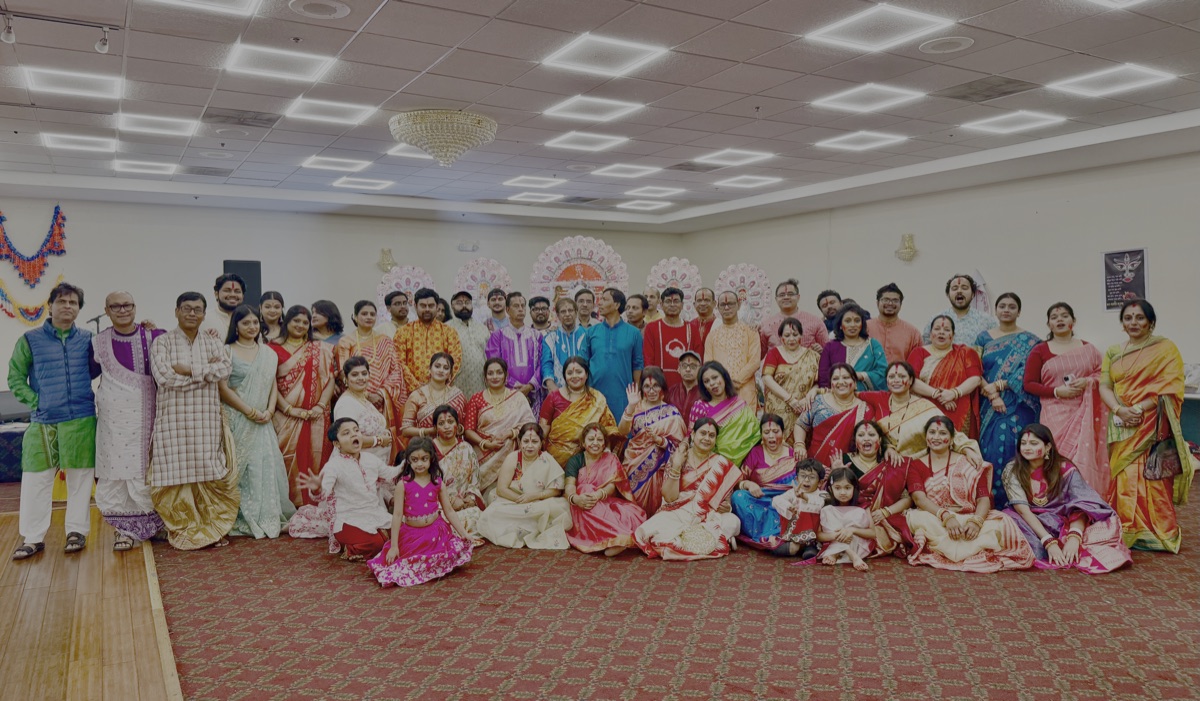 Group photo of the Georgia Bengali Forum community at Durga Puja 2026